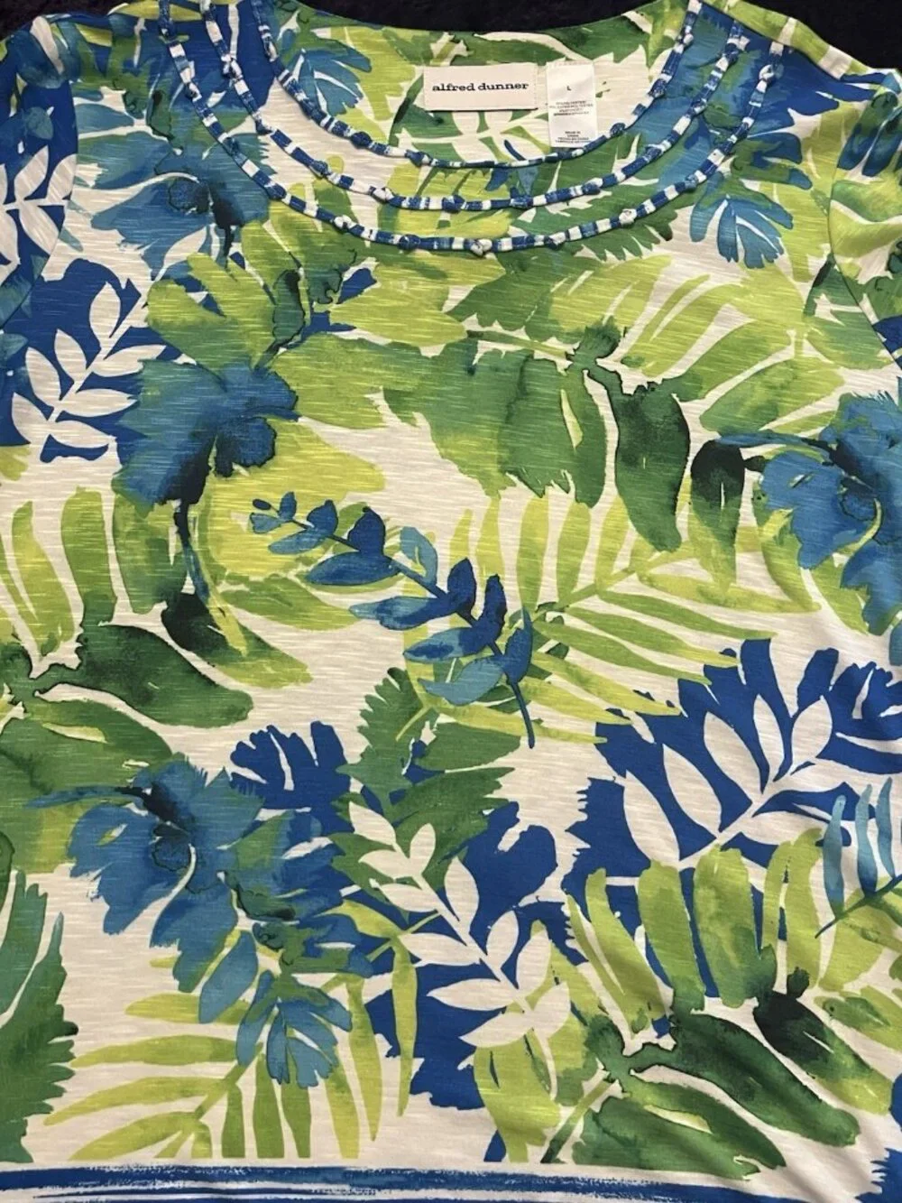 Alfred Dunner 2 Pc Outfit Size L Top 16 Capri Short Pants Summer Set Green Blue